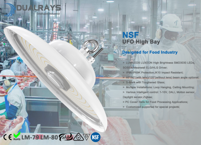 Luz alta da baía do UFO do NSF IP69K IK10 de Dualrays para a indústria alimentar