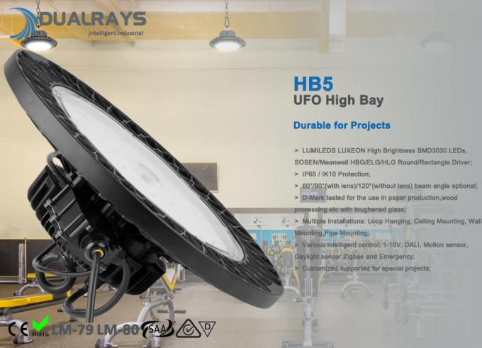 140LPW luz alta IP65 da baía do diodo emissor de luz do UFO da eficiência elevada 100W HB5 5 anos de garantia