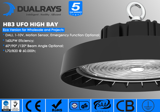 Luz alta da baía do UFO de Dimmable 100W 150W 200W IP65 do sensor do movimento e da luz do dia para a fábrica do alimento