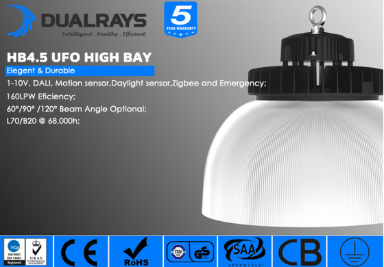 Baía alta 160LM/W IP66 ZIGBEE do UFO do sensor 150W da luz do dia do movimento do UFO da luz do dia HB4.5