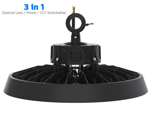 Highbay Super HB5 3 em 1 com lente óptica comutável por DIP switch (60°/90°/110°), potência (100%-80%-60%), 3 CCT opcionais