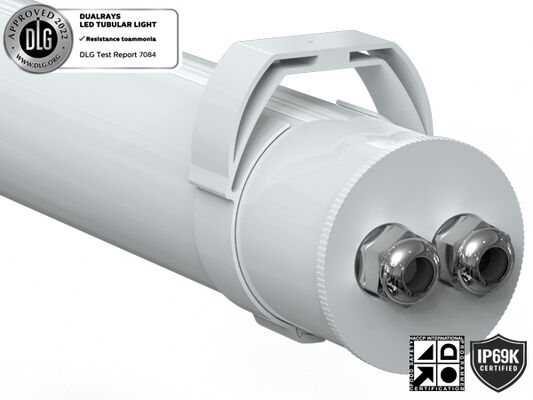1.5m 60W IP69K IK10 TB7 LED Tubular Light para Instalações Químicas com 3 ou 5 cablagens ligáveis e DIP Switchable Power/3CCT/3-Phase Changing