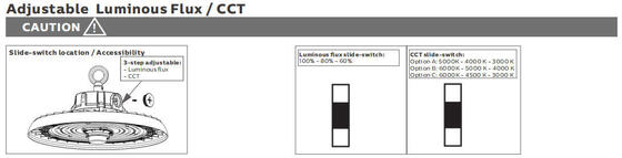 Luminária High Bay LED UFO HB3 com Potência Selecionável por DIP Switch e 3CCT, 100W 192LPW, com Preparação para Sensor (PIR/Sensor de Movimento)