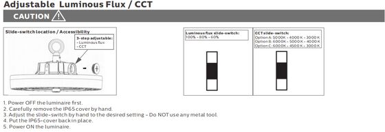 Luminária High Bay LED UFO 3CCT 200W 170LPW HB4H com Interruptor DIP e Pronta para Sensor (Sensor PIR ou Micro-ondas com Prioridade de Sensor de Luz do Dia)