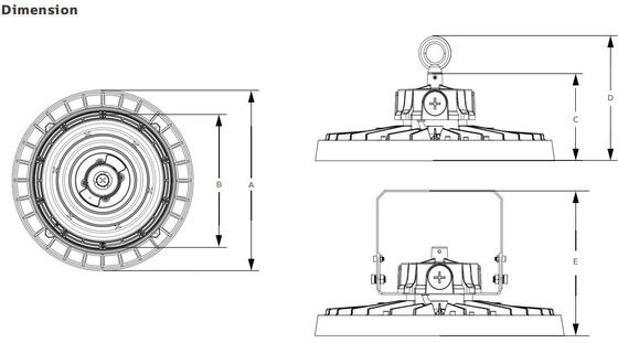 HB3H DIP Comutação de energia e 3CCT UFO LED High Bay Light 100W 150LPW com 20W/30W @ 3 horas Função de emergência opcional