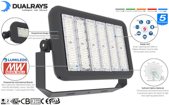 Luminária esportiva LED SPL4 de 300W para substituição de Halogeneto Metálico de 600W com 7 anos de garantia e controle sem fio Zigbee inteligente
