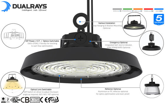 Ip65 dualrays iluminação hb5 industrial wifi ble inteligente regulável sensor de movimento dali smd led alta baía lâmpada luminária