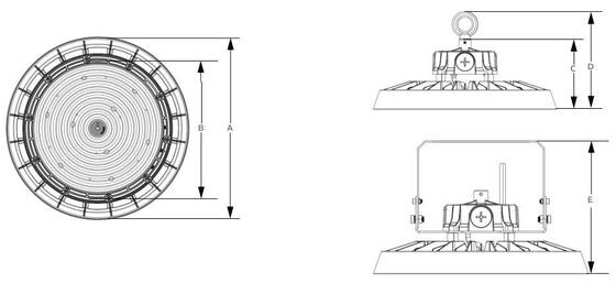 80W 100W 120W DUALRAYS ILUMINAÇÃO HB5 UFO LED High Bay Light 200lm / W IP65 IK08 LiteOn 5050 6500K Iluminação de armazém 7 anos de garantia