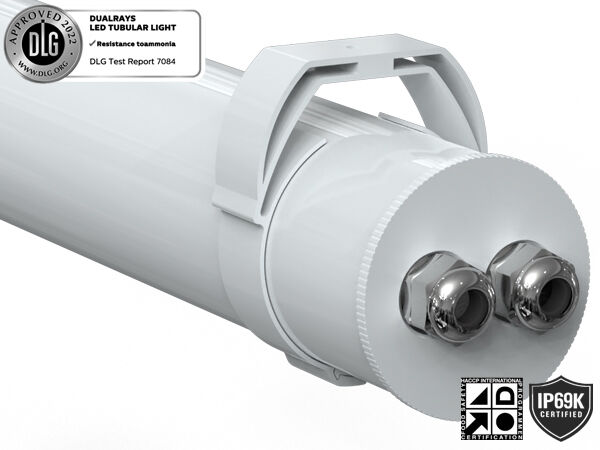 Luminária tubular LED TB7 de 1,5m 60W IP69K IK10 para fazenda com ligação passante de 3 ou 5 fios