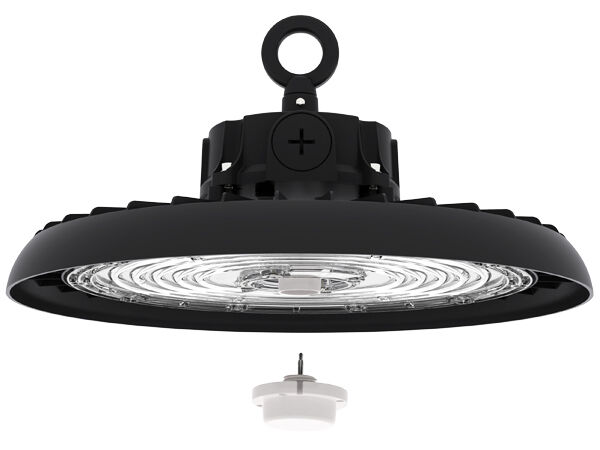 Luminária LED UFO High Bay de 150W, 150LPW de eficiência, HB3, com interruptor DIP para seleção de potência e 3CCT, com função de emergência opcional