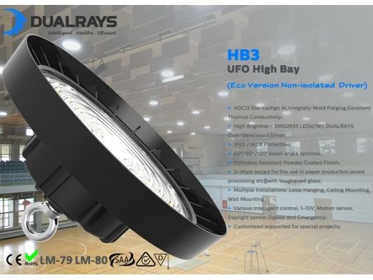 Boa luz alta Bell 100W 140LPW IP65 da baía do UFO da dissipação de calor 50000 horas de esperança de vida